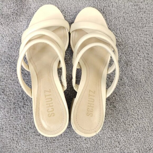 Schutz Olly Open Toe Sandals Womens 6.5 Shoes Leather Slip On Padded Strap Heel - Picture 7 of 9